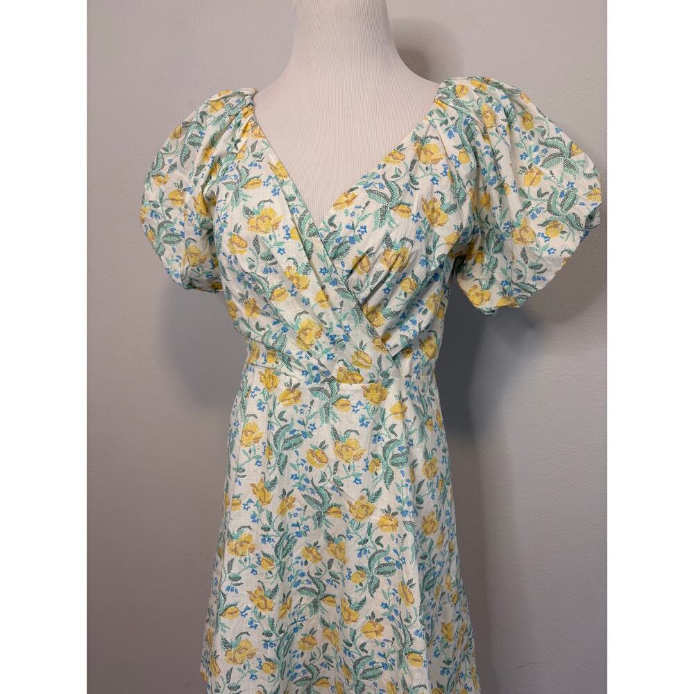 Bloomingdale's NWT Yellow/Green Floral‎ Puff Sleeve Dress - Picture 2 of 8